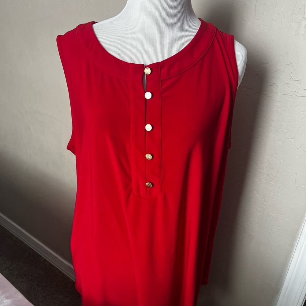 Red Sleeveless Button-Front Top